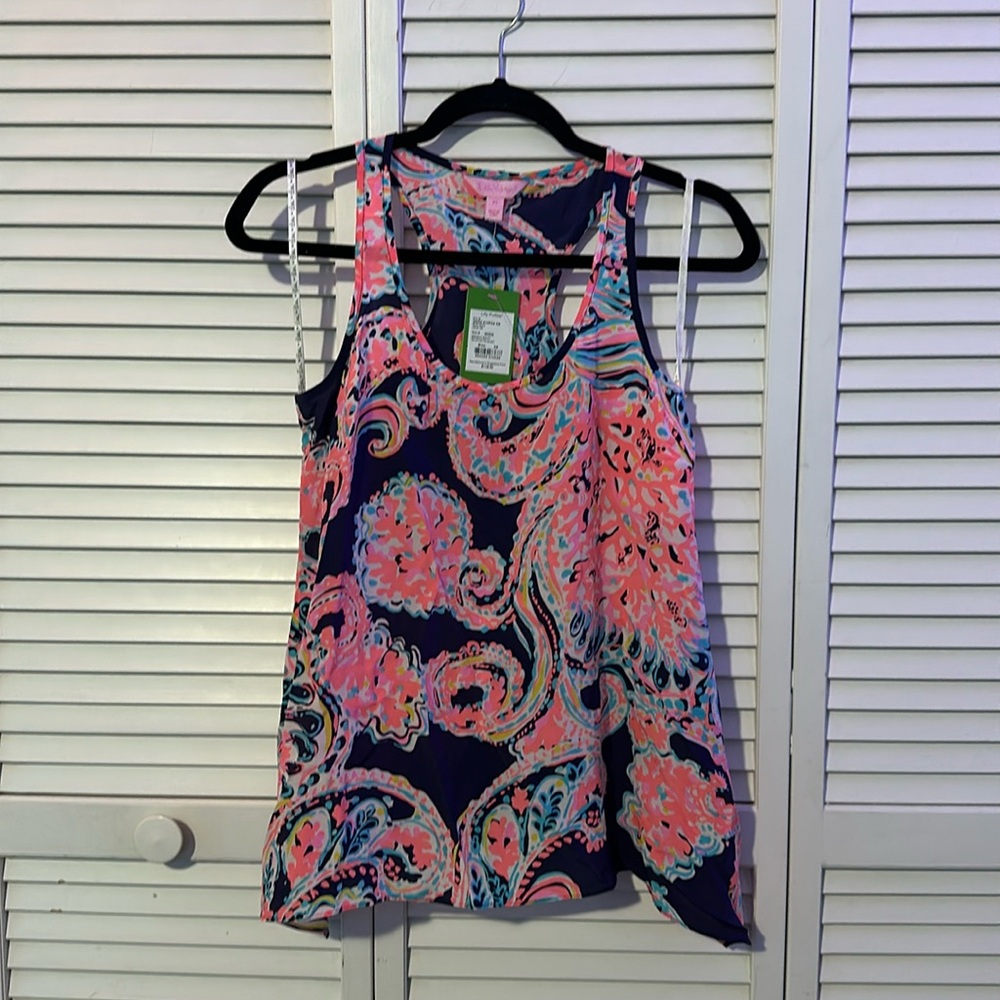 NWT Lily Pulitzer malie top bright navy pop-up for the halibut XS